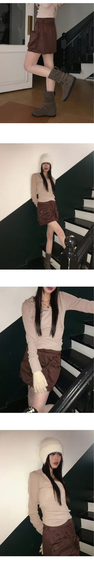 Zenda Biscuit Cargo Zipper Pocket Banding Juri Mini Skirt