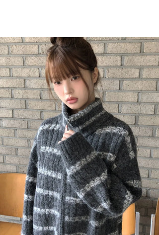 The Striped breasted mohair knitwear cardigan