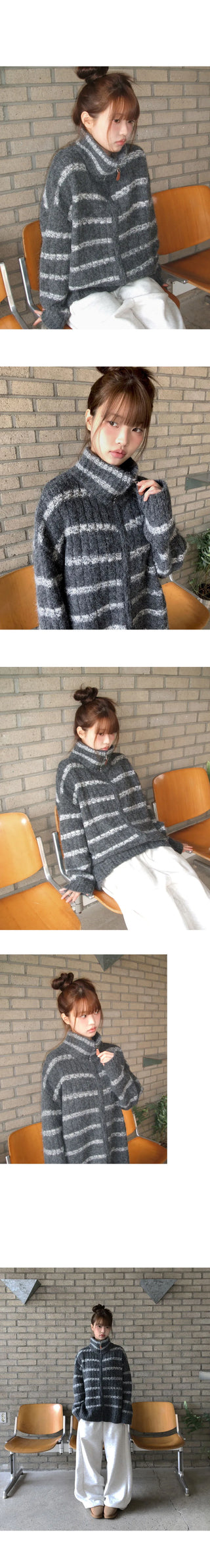 The Striped breasted mohair knitwear cardigan