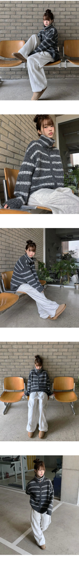 The Striped breasted mohair knitwear cardigan
