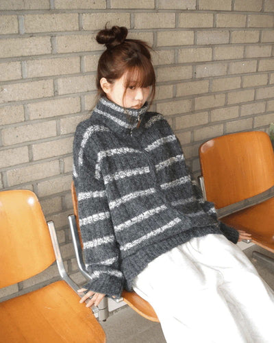 The Striped breasted mohair knitwear cardigan