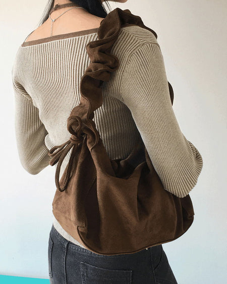 Miel suede shirring ribbon shoulder bag
