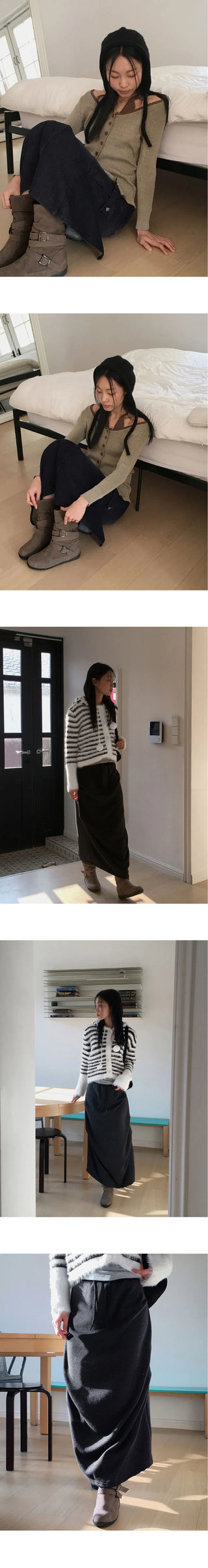 Reveal vintage belt shirring suede 3cm middle boots