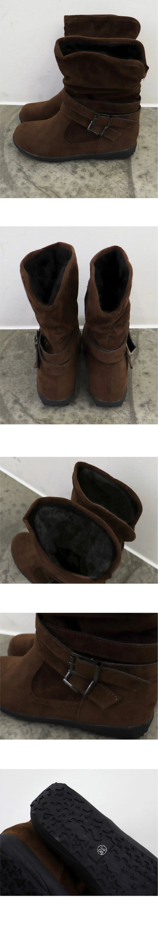 Reveal vintage belt shirring suede 3cm middle boots