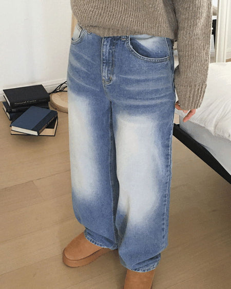 Jones light Faded denim long wide pants
