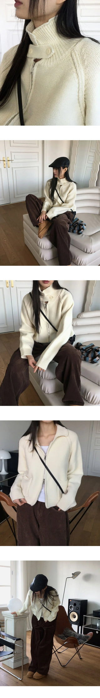 Linnet Button High Neck Pocket Knitwear Zip-up