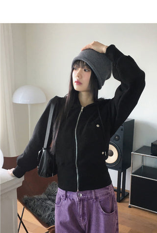 Rimless totto slim crop long sleeve hooded zip-up