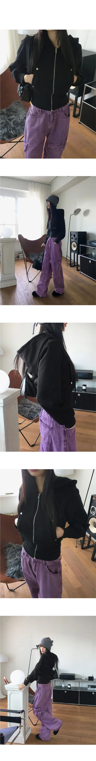 Rimless totto slim crop long sleeve hooded zip-up