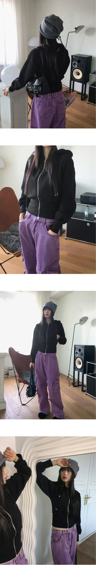 Rimless totto slim crop long sleeve hooded zip-up