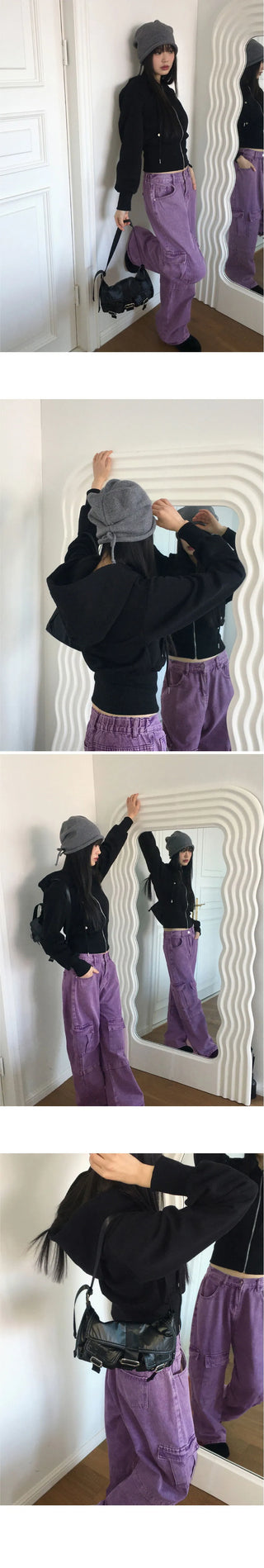 Rimless totto slim crop long sleeve hooded zip-up