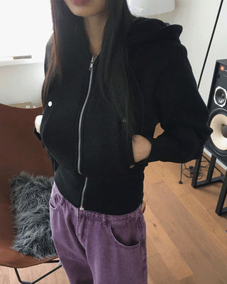 Rimless totto slim crop long sleeve hooded zip-up