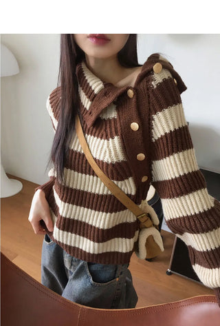 Lambo Striped Unbuttoned Collar Long Sleeve Knitwear