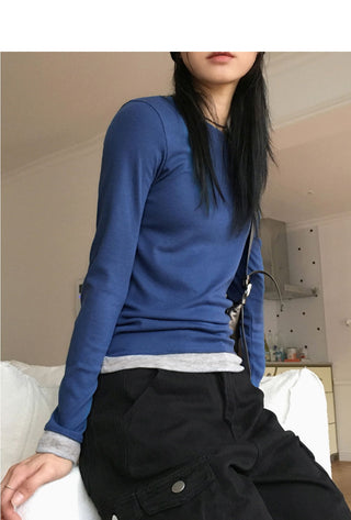 Arts color combination layered integrated crop long sleeve t-shirt