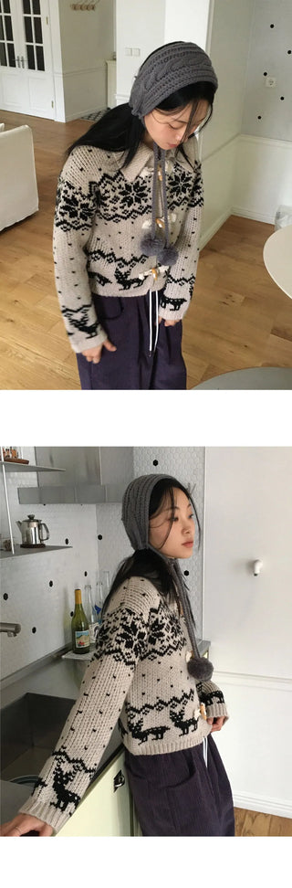 Heret Snowflake Nordic Tteokbokki Knitwear Cardigan