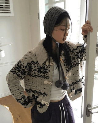 Heret Snowflake Nordic Tteokbokki Knitwear Cardigan