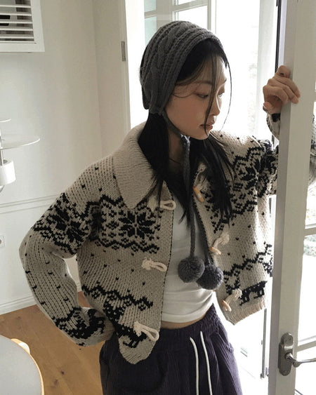 Heret Snowflake Nordic Tteokbokki Knitwear Cardigan