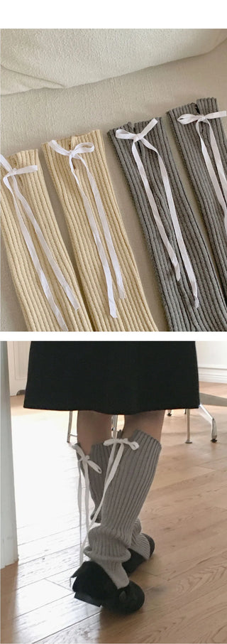 Corbel Ribbed Knitwear Ballet Core Ribbon String Slit Leg Warmer