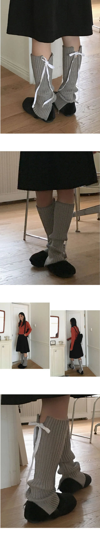 Corbel Ribbed Knitwear Ballet Core Ribbon String Slit Leg Warmer
