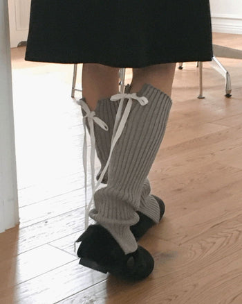 Corbel Ribbed Knitwear Ballet Core Ribbon String Slit Leg Warmer