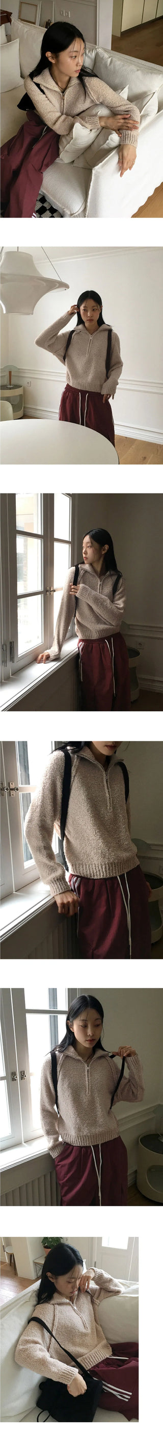 Seino Boucle Terry Split Long Sleeve Half Zip Up Knitwear