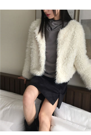 Lens Quilted Eco Fur Long Sleeve Jacket