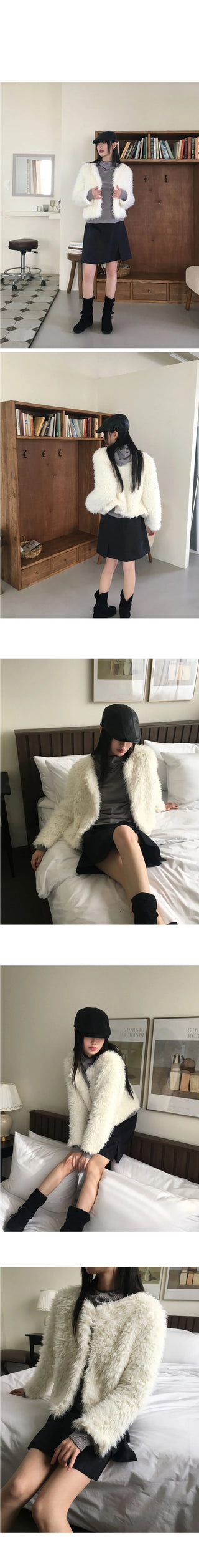 Lens Quilted Eco Fur Long Sleeve Jacket