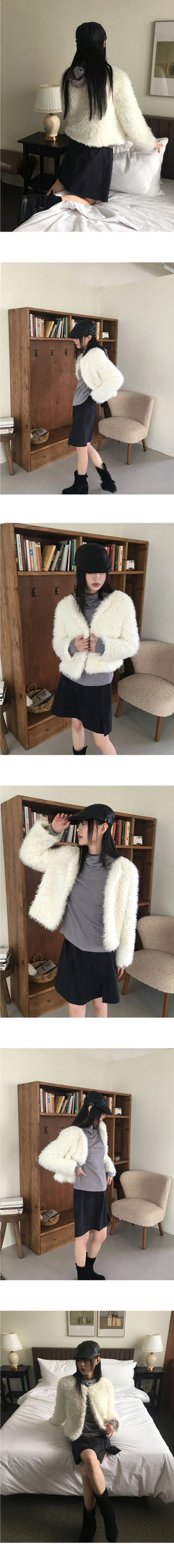 Lens Quilted Eco Fur Long Sleeve Jacket