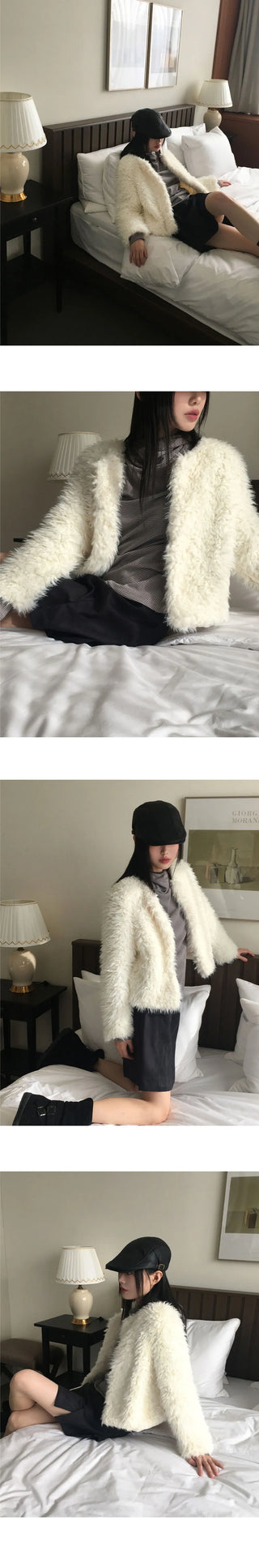 Lens Quilted Eco Fur Long Sleeve Jacket