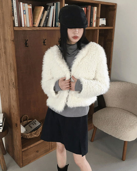 Lens Quilted Eco Fur Long Sleeve Jacket