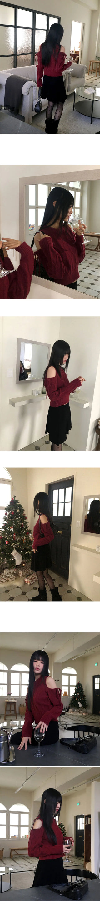 Mellow Shoulder Slit Twisted Ribbon Knitwear