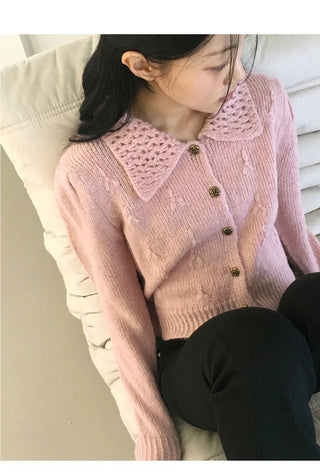 Cente Vintage Punching Floral Knitwear Cardigan