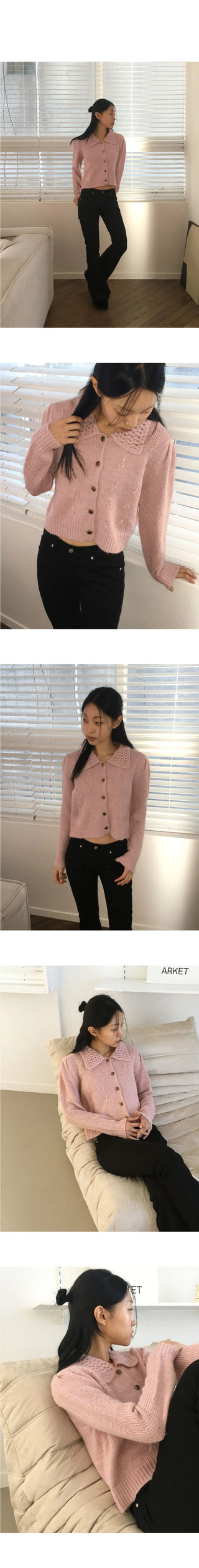 Cente Vintage Punching Floral Knitwear Cardigan
