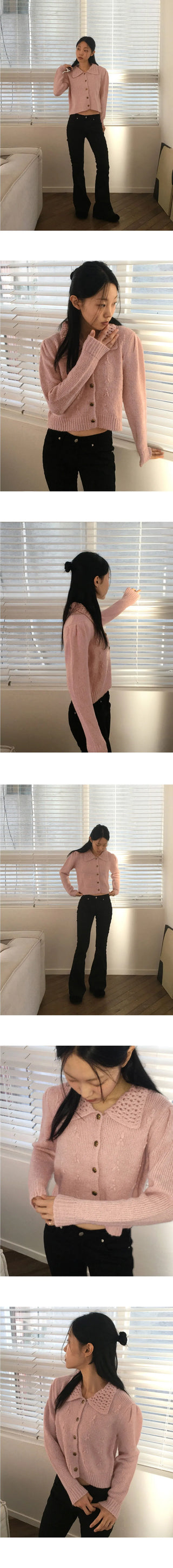 Cente Vintage Punching Floral Knitwear Cardigan