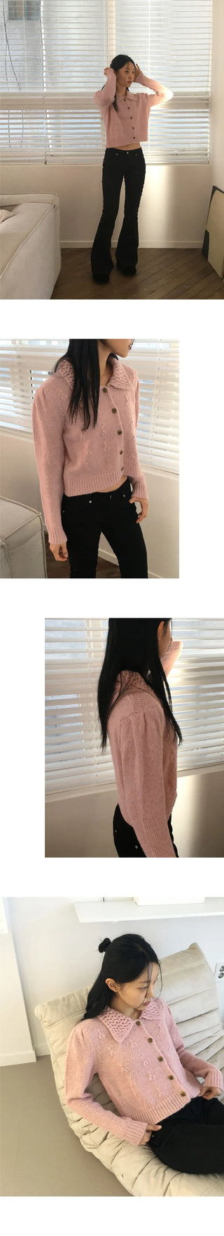 Cente Vintage Punching Floral Knitwear Cardigan