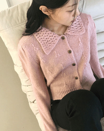 Cente Vintage Punching Floral Knitwear Cardigan