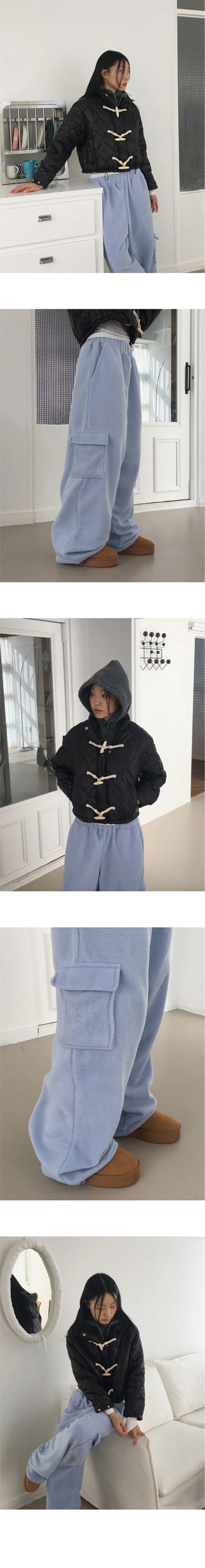 Fates Balloon Fleece Cargo Two-Way Banding Long Wide Jogger Pants