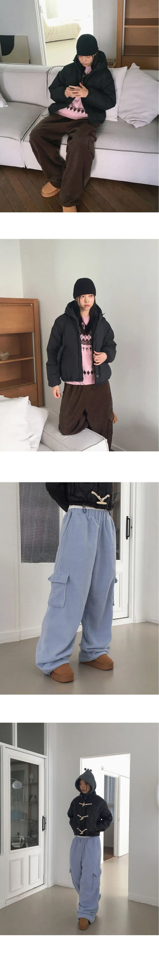 Fates Balloon Fleece Cargo Two-Way Banding Long Wide Jogger Pants