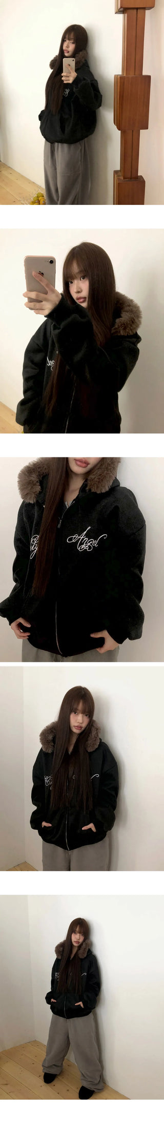 Rahin Print Overfit Fur Hooded Zip-Up