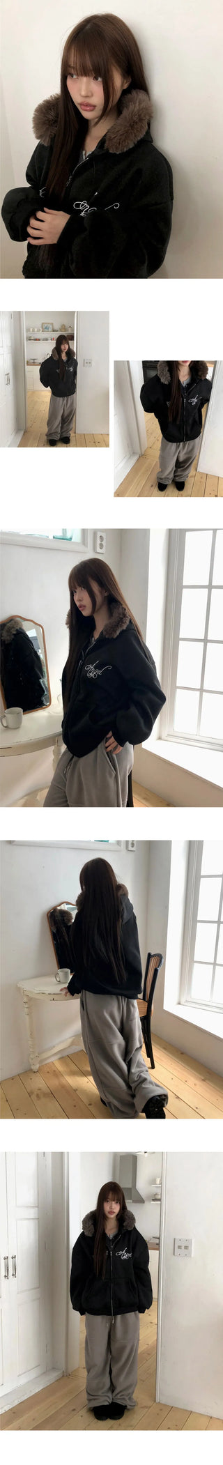 Rahin Print Overfit Fur Hooded Zip-Up