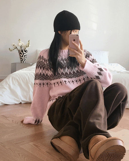 Babe Vintage Snowflake Nordic Round Long Sleeve Knitwear