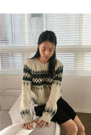 Babe Vintage Snowflake Nordic Round Long Sleeve Knitwear