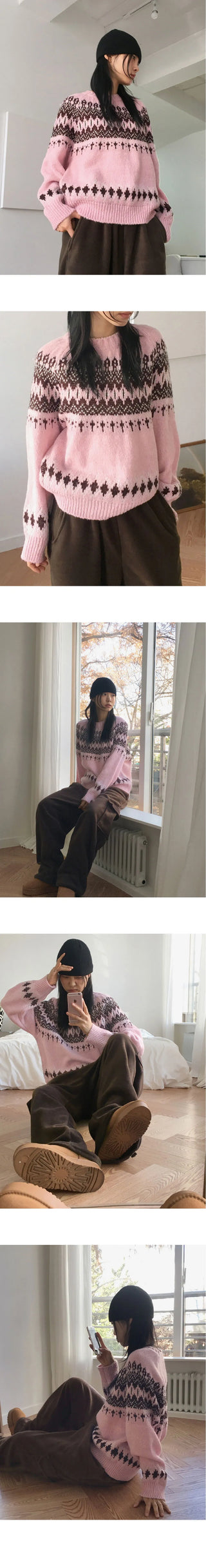 Babe Vintage Snowflake Nordic Round Long Sleeve Knitwear