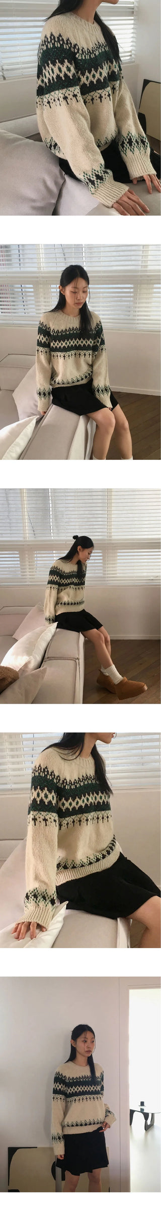 Babe Vintage Snowflake Nordic Round Long Sleeve Knitwear