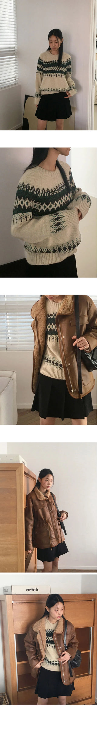 Babe Vintage Snowflake Nordic Round Long Sleeve Knitwear