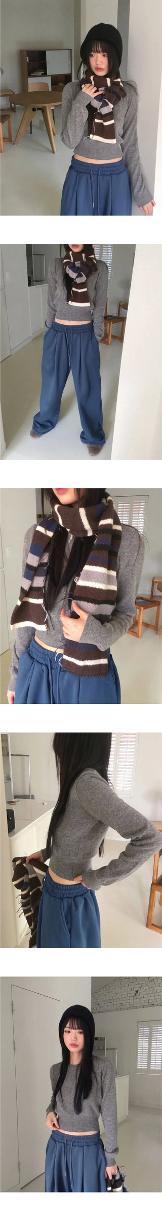 Limong Lambs Wool Round Crop Long Sleeve Knitwear