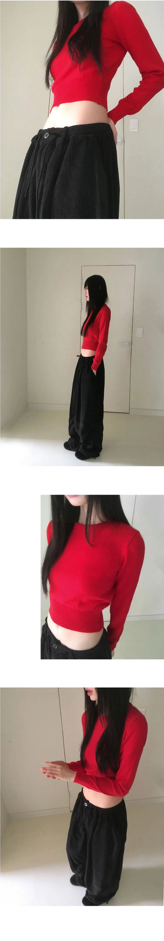 Limong Lambs Wool Round Crop Long Sleeve Knitwear