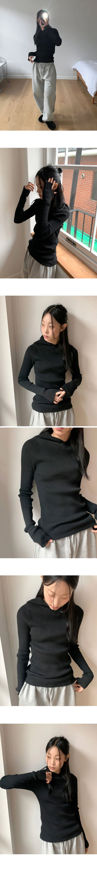 Cornet Ribbed slim fit inner long sleeve hooded sweatshirt