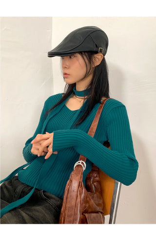 Karen Ribbed V-Neck Knitwear