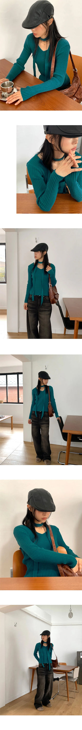 Karen Ribbed V-Neck Knitwear