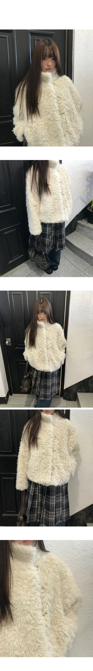 Lour High Neck Vintage Fur Jacket
